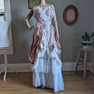 Vintage 80s Loralie Ballgown Southern Belle Maxi Dress Pink Strapless Saloon 8